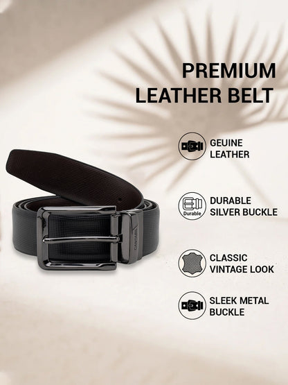Men's Textured Black Brown Reversible Formal Belt