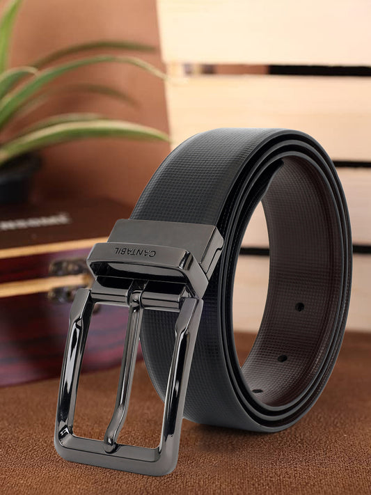 Men's Textured Black Brown Reversible Formal Belt