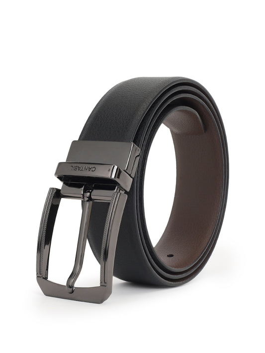 Men's Textured Black Brown Reversible Formal Belt