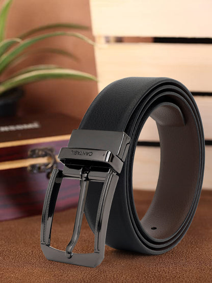 Men's Textured Black Brown Reversible Formal Belt