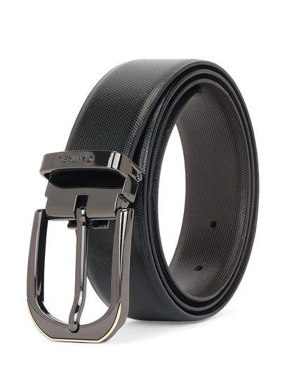 Men's Textured Black Brown Reversible Formal Belt