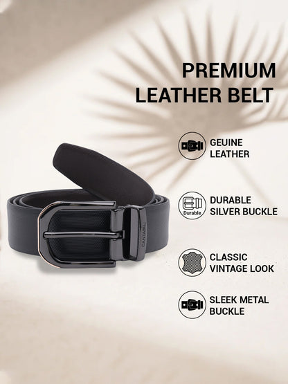 Men's Textured Black Brown Reversible Formal Belt