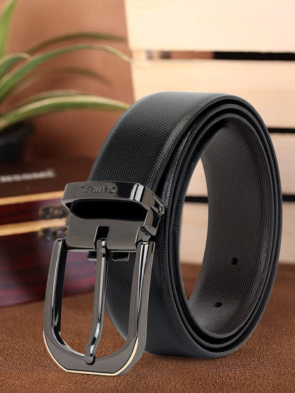 Men's Textured Black Brown Reversible Formal Belt