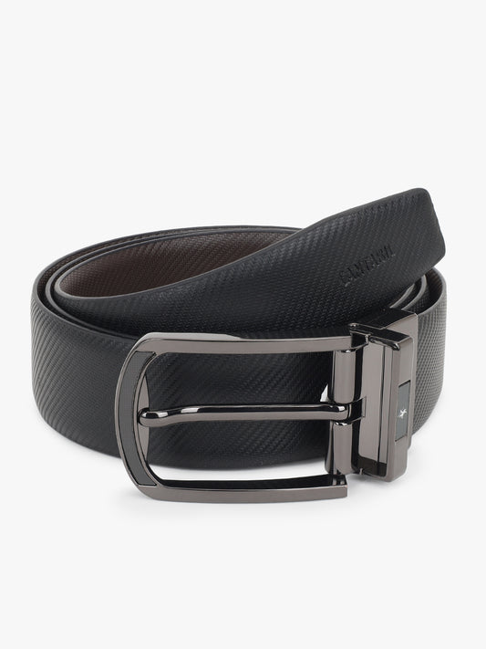 Men's Textured Black Brown Reversible Formal Belt