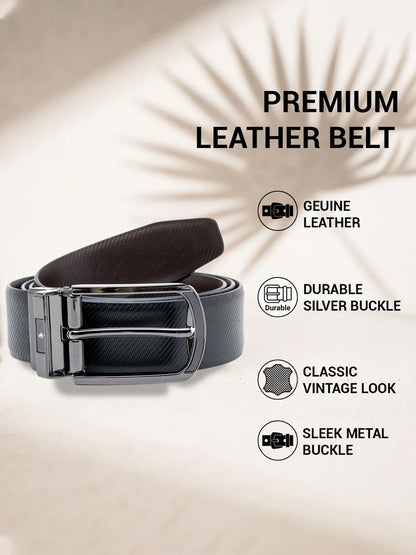 Men's Textured Black Brown Reversible Formal Belt