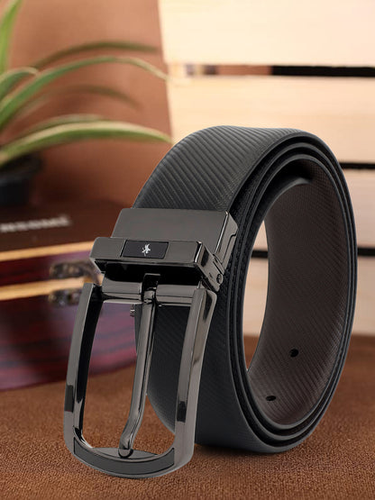 Men's Textured Black Brown Reversible Formal Belt