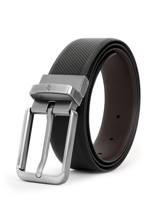 Men's Textured Black Brown Reversible Formal Belt