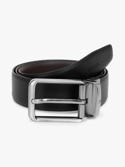 Men's Textured Black Brown Reversible Formal Belt