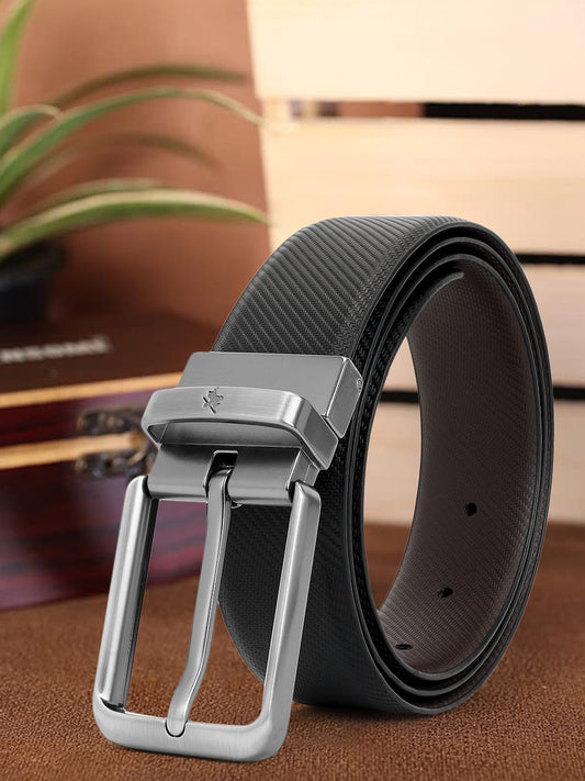 Men's Textured Black Brown Reversible Formal Belt