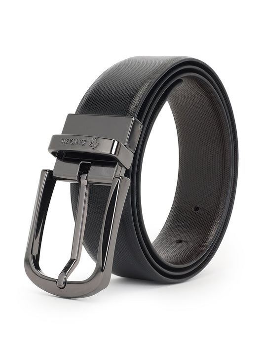 Men's Textured Black Brown Reversible Formal Belt