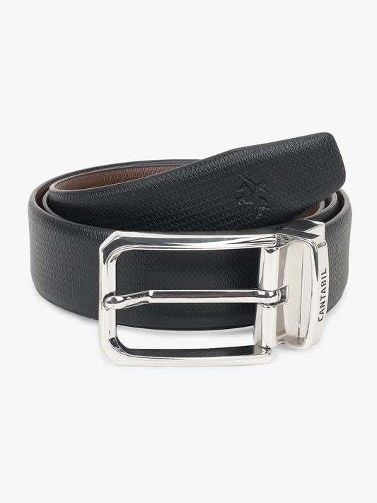 Men's Textured Black Brown Reversible Formal Belt