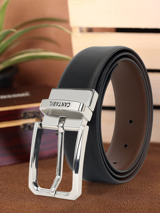 Men's Textured Black Brown Reversible Formal Belt