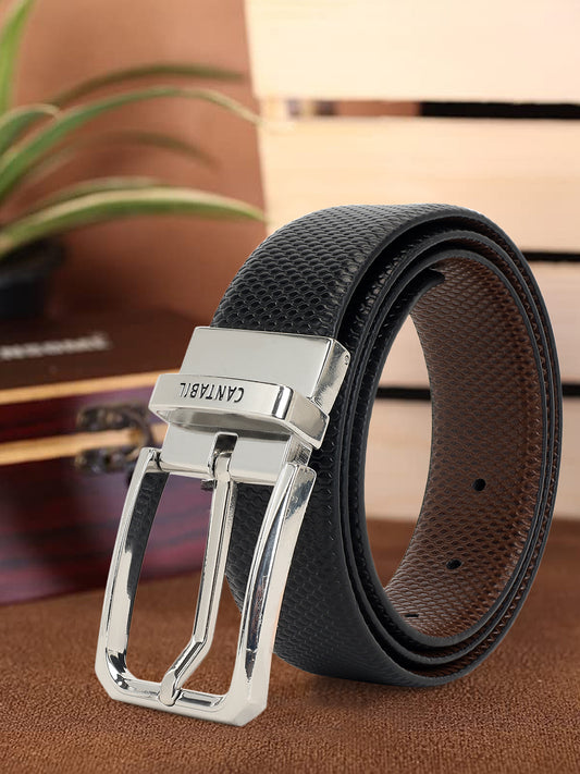 Men's Embossed Black Brown Reversible Formal Belt