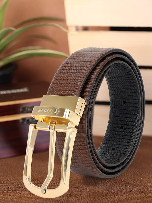 Men's Textured Black Brown Reversible Formal Belt