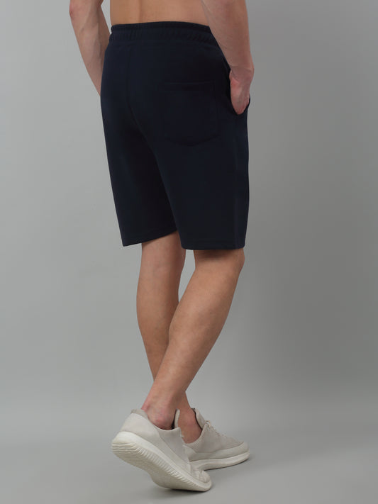 Navy Blue Solid Above Knee Bermuda For Men