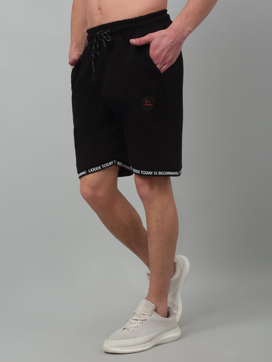 Black Solid Above Knee Drawstring Bermuda For Men