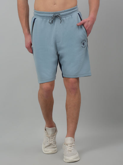 Sky Blue Solid Above Knee Bermuda For Men