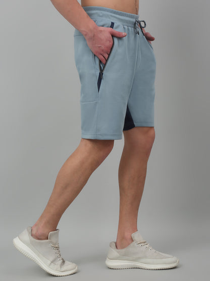 Sky Blue Solid Above Knee Bermuda For Men