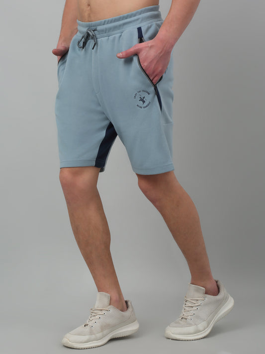 Sky Blue Solid Above Knee Bermuda For Men