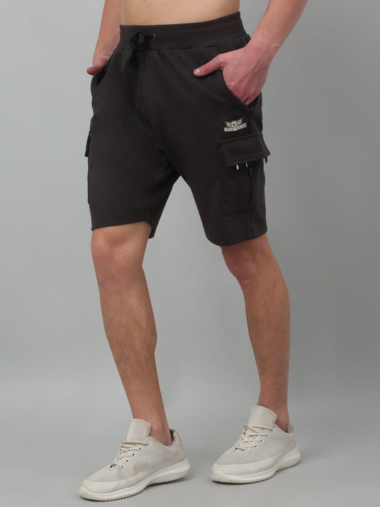 Dark Grey Solid Above Knee Drawstring Bermuda For Men