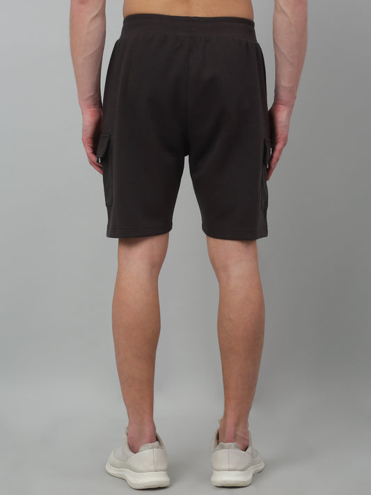 Dark Grey Solid Above Knee Drawstring Bermuda For Men