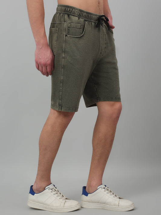 Olive Green Solid Above Knee Bermuda For Men