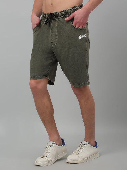 Olive Green Solid Above Knee Bermuda For Men