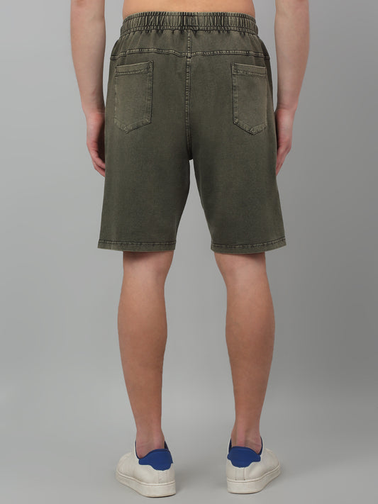 Olive Green Solid Above Knee Bermuda For Men