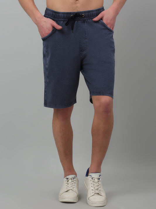 Blue Solid Above Knee Bermuda For Men