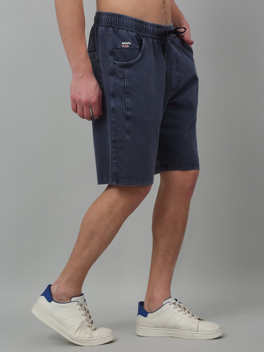 Blue Solid Above Knee Bermuda For Men