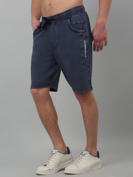 Blue Solid Above Knee Bermuda For Men