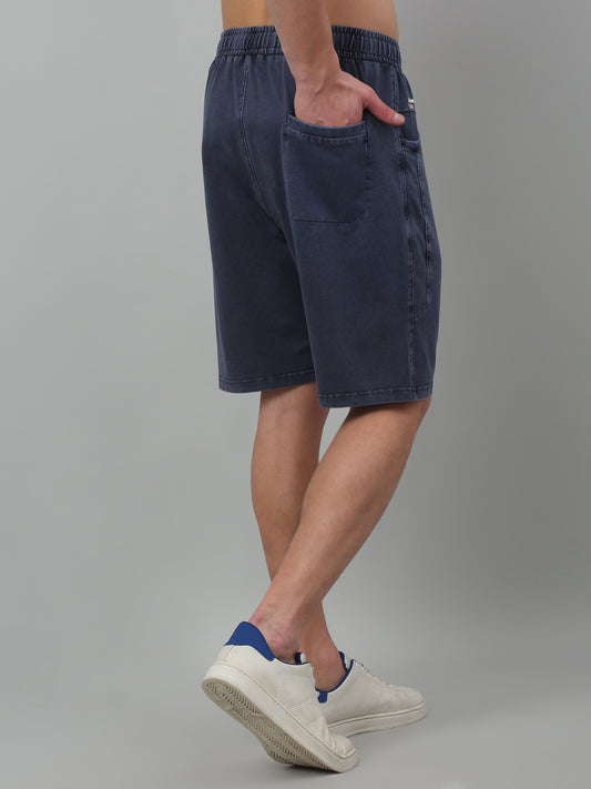 Blue Solid Above Knee Bermuda For Men