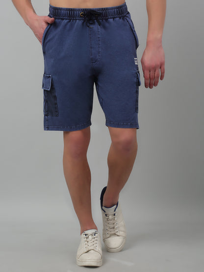 Blue Solid Above Knee Bermuda For Men