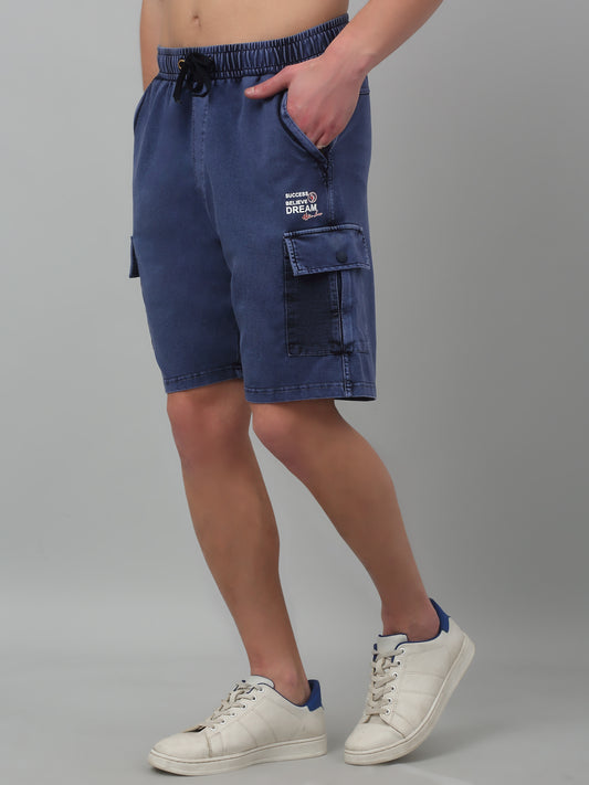 Blue Solid Above Knee Bermuda For Men