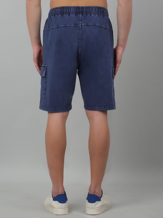 Blue Solid Above Knee Bermuda For Men