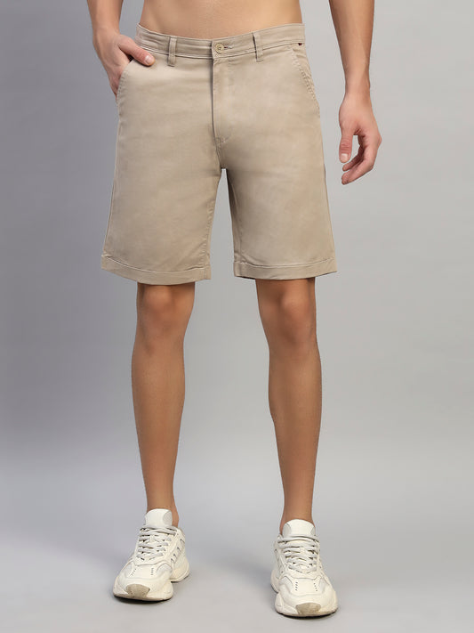 Men's Solid Fawn Regular Fit Casual Bermuda