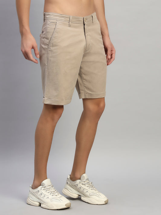 Men's Solid Fawn Regular Fit Casual Bermuda