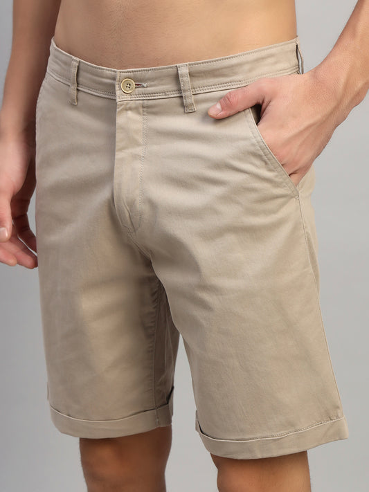 Men's Solid Fawn Regular Fit Casual Bermuda