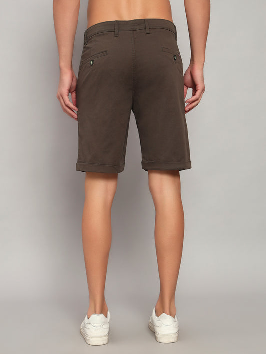 Men's Olive Green Solid Regular Fit Casual Bermuda
