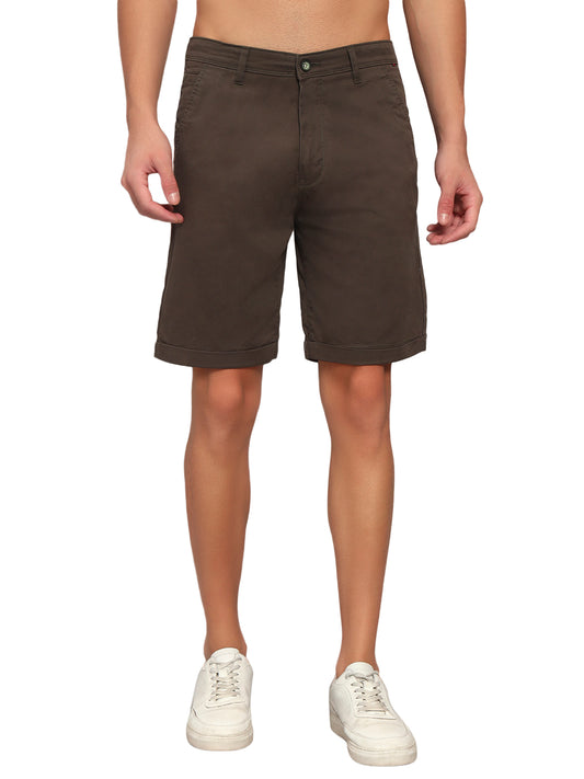 Men's Olive Green Solid Regular Fit Casual Bermuda