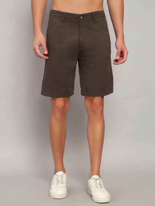 Men's Olive Green Solid Regular Fit Casual Bermuda