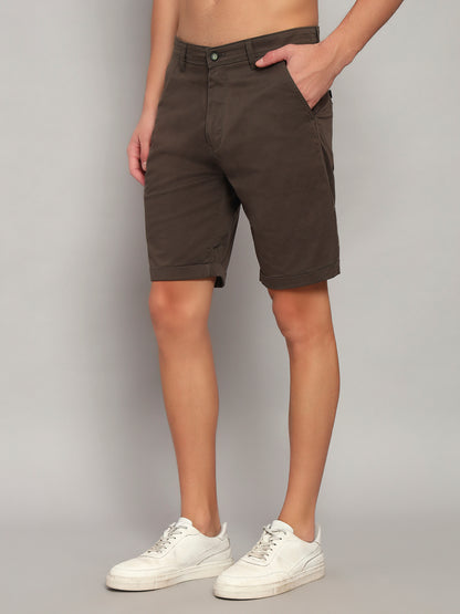 Men's Olive Green Solid Regular Fit Casual Bermuda