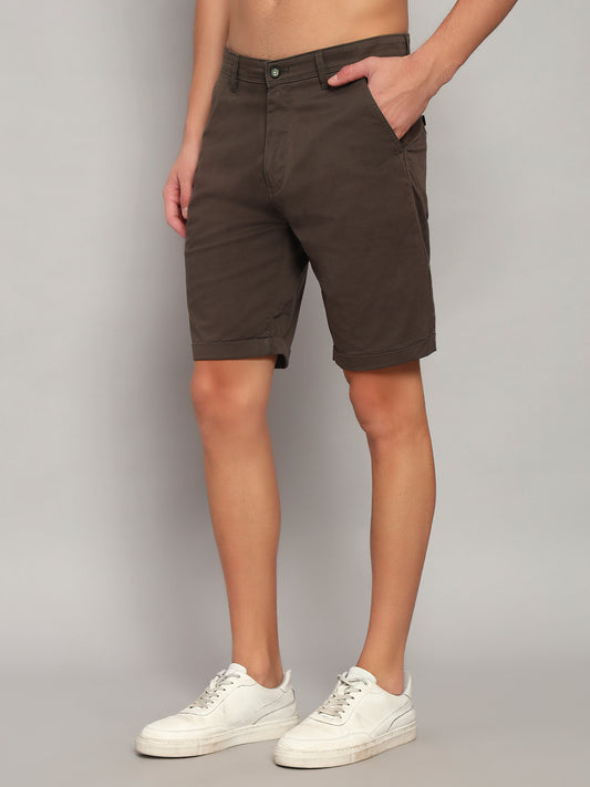 Men's Olive Green Solid Regular Fit Casual Bermuda