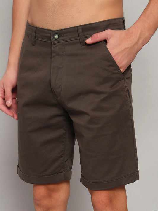 Men's Olive Green Solid Regular Fit Casual Bermuda