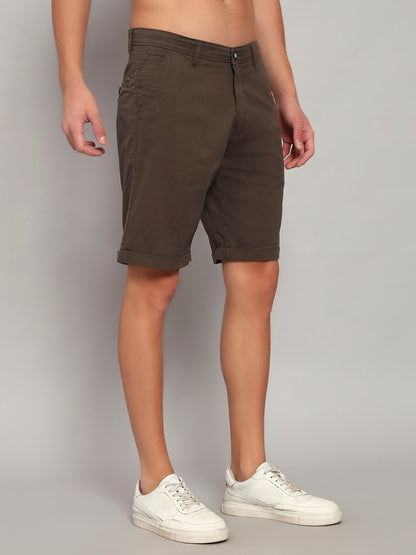 Men's Olive Green Solid Regular Fit Casual Bermuda