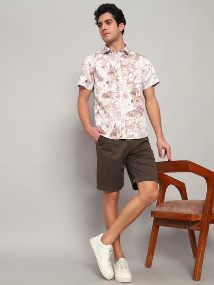 Men's Olive Green Solid Regular Fit Casual Bermuda