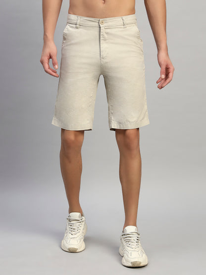 Men's Solid Fawn Regular Fit Casual Bermuda
