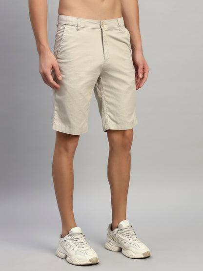 Men's Solid Fawn Regular Fit Casual Bermuda