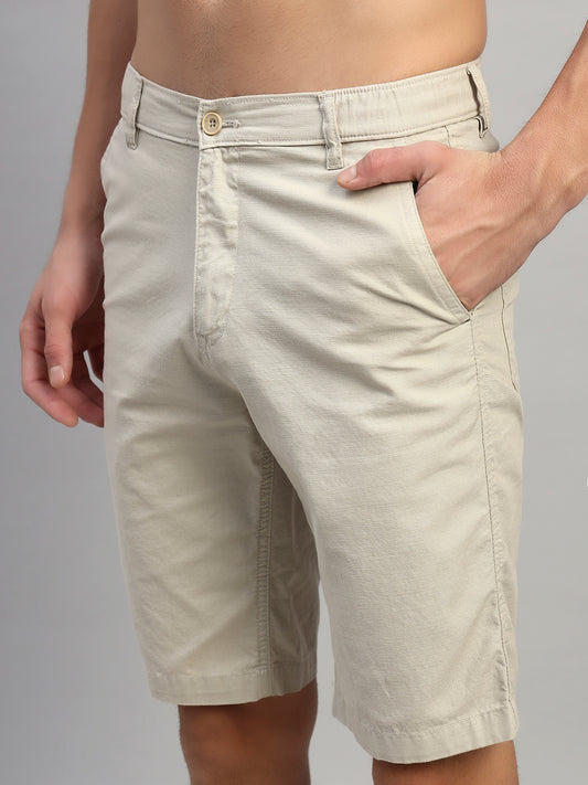 Men's Solid Fawn Regular Fit Casual Bermuda