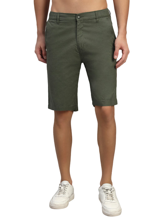 Men's Solid Olive Green Regular Fit Casual Bermuda
